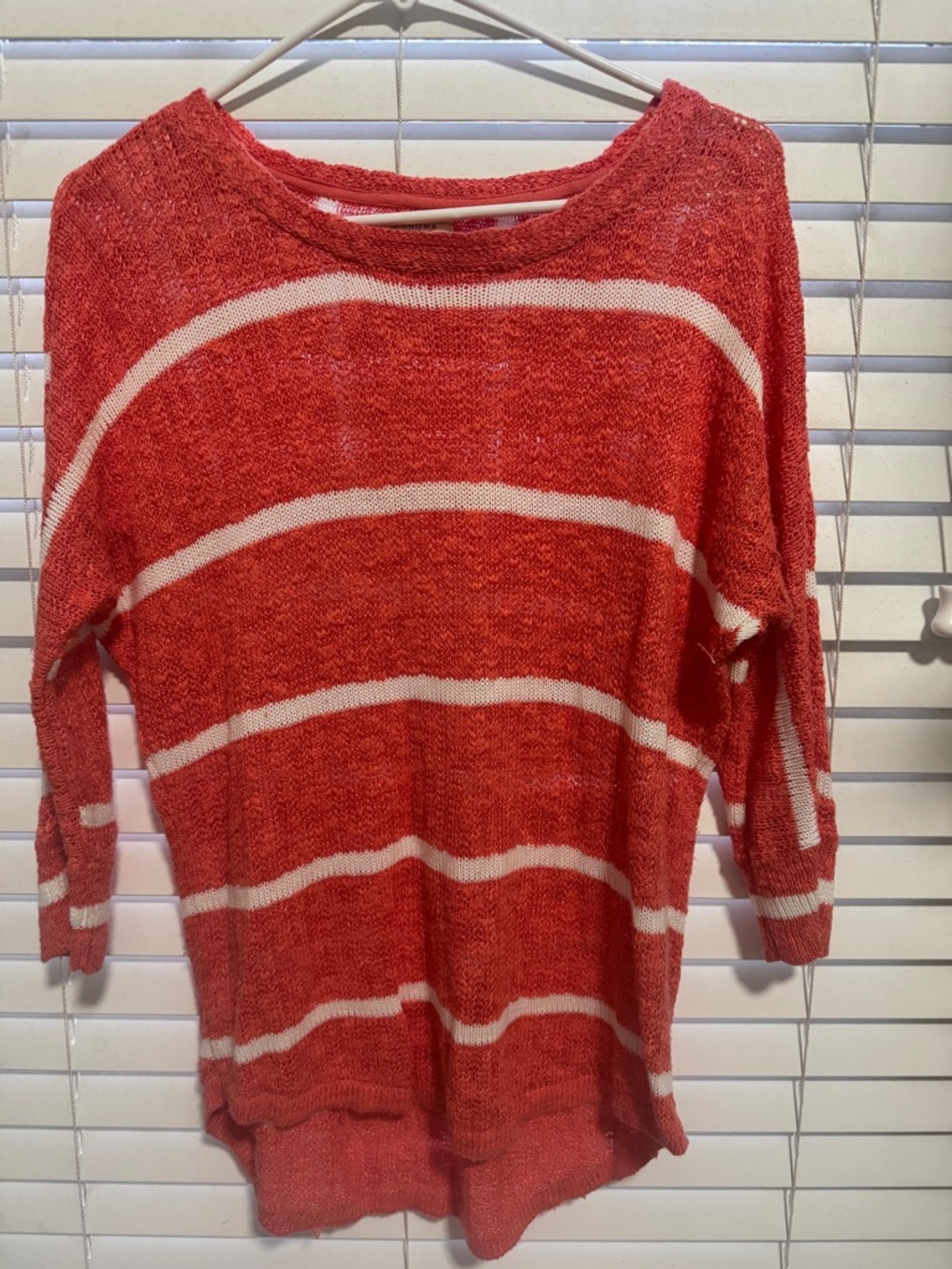 Relaxed Coral & White Stripe Women’s Sweater